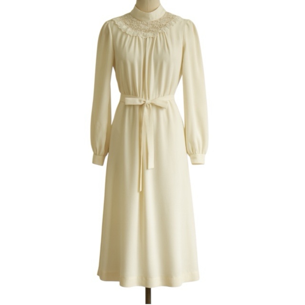 Vintage Ivory Lace Prairie Dress Precious Cargo by Marian Sue Romantic 70s Midi